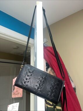 Black Woven-Detail Crossbody Wallet